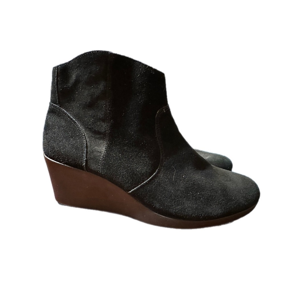 Crocs Black‎ Suede Wedge Ankle Boots Side Zip Booties Womens Size 11 - Picture 2 of 9